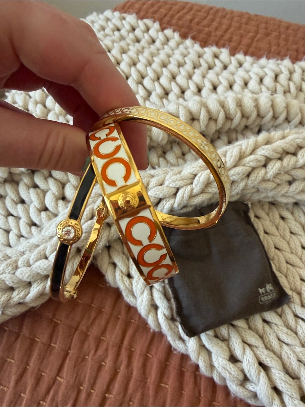 Coach Gold and Orange Enamel Bangle Set - Picture 6 of 7